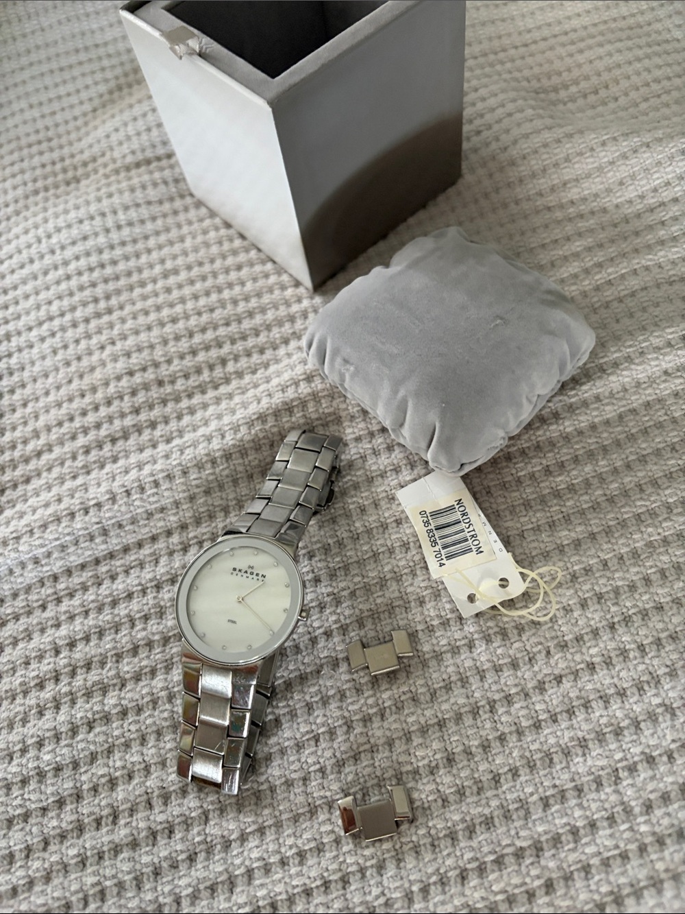Ladies Skagen Silver Stainless Steel Watch with White Mother of Pearl Dial